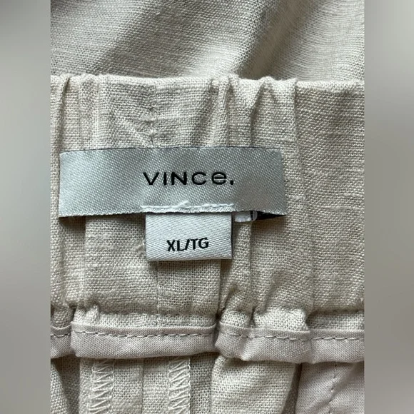 Vince Women’s High Waist Pull-On Stretch Linen Blend Beige Pleated Wide Leg Pant - Picture 6 of 7